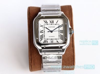 Swiss Grade Cartier Santos Replica Watch Stainless Steel White Dial Watch
